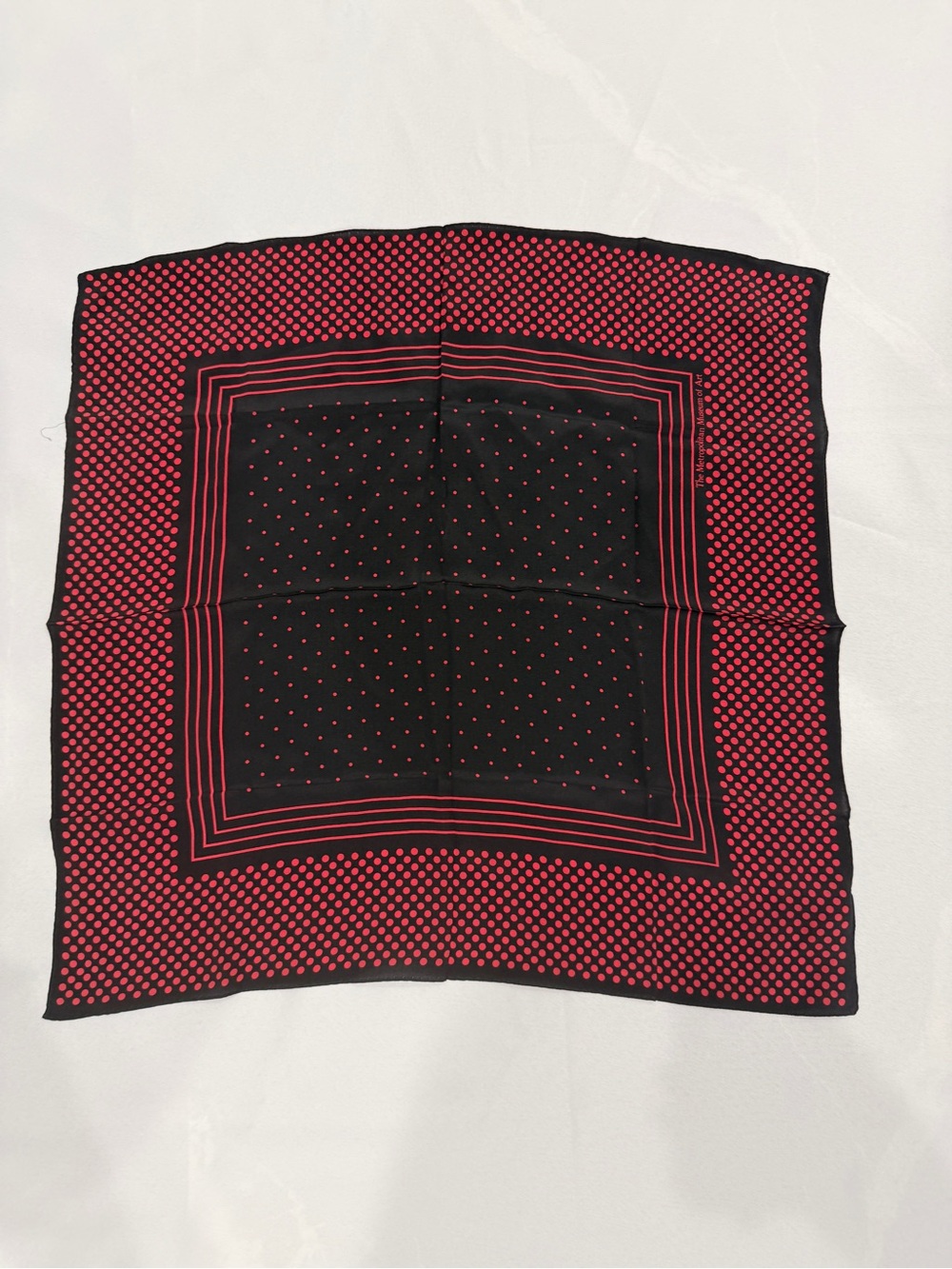 The Metropolitan Museum of Art Black and Red Polka Dot Silk Square Scarf
